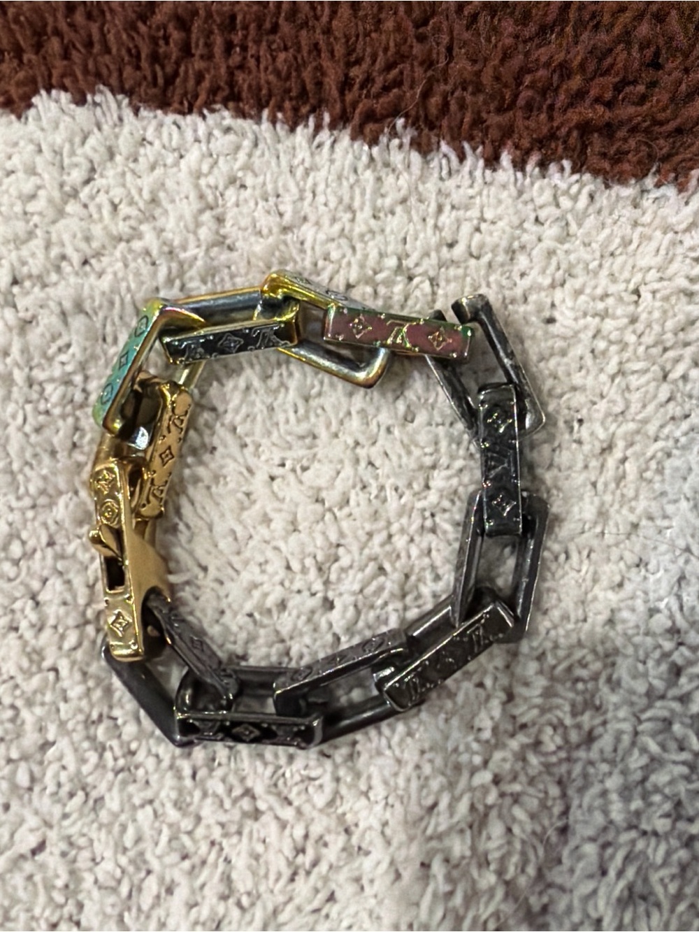 LV Designer Two-Tone Link Bracelet - Gold & Gunmetal
